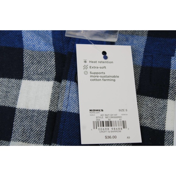 Croft and Barrow Mens Blue Long Sleeve Extra Soft Flannel Collared Size S - Picture 6 of 6